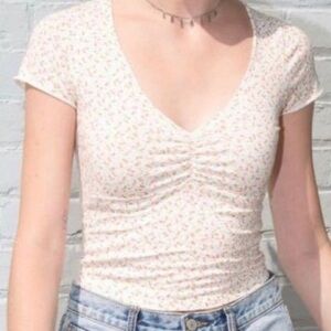 Brandy Melville Pink Flower Cinched Tshirt